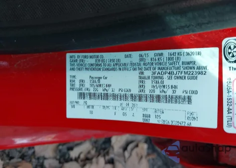 2015 Ford Fiesta Se z USA, uszkodzony, nr VIN 3FADP4BJ7FM223982